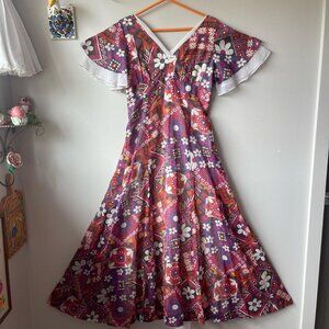 Vintage 70s COCO California Floral Maxi Dress Psychedelic Print